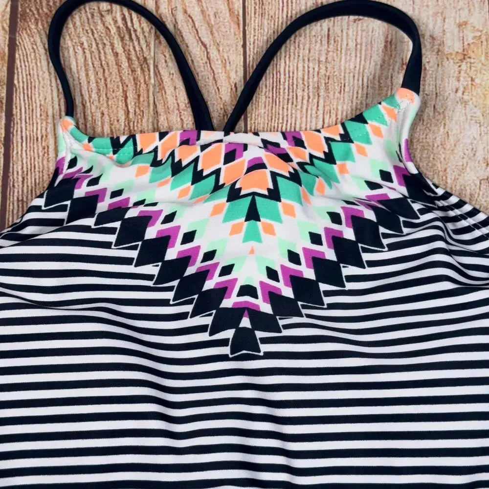Xhilaration Large Striped Bikini Top with Geometric Pattern